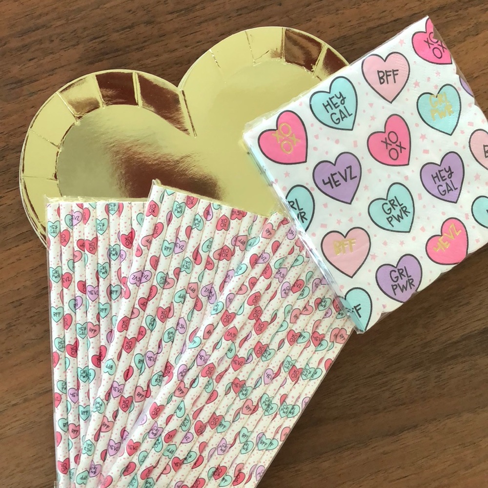 Bundle of heart themed party supplies